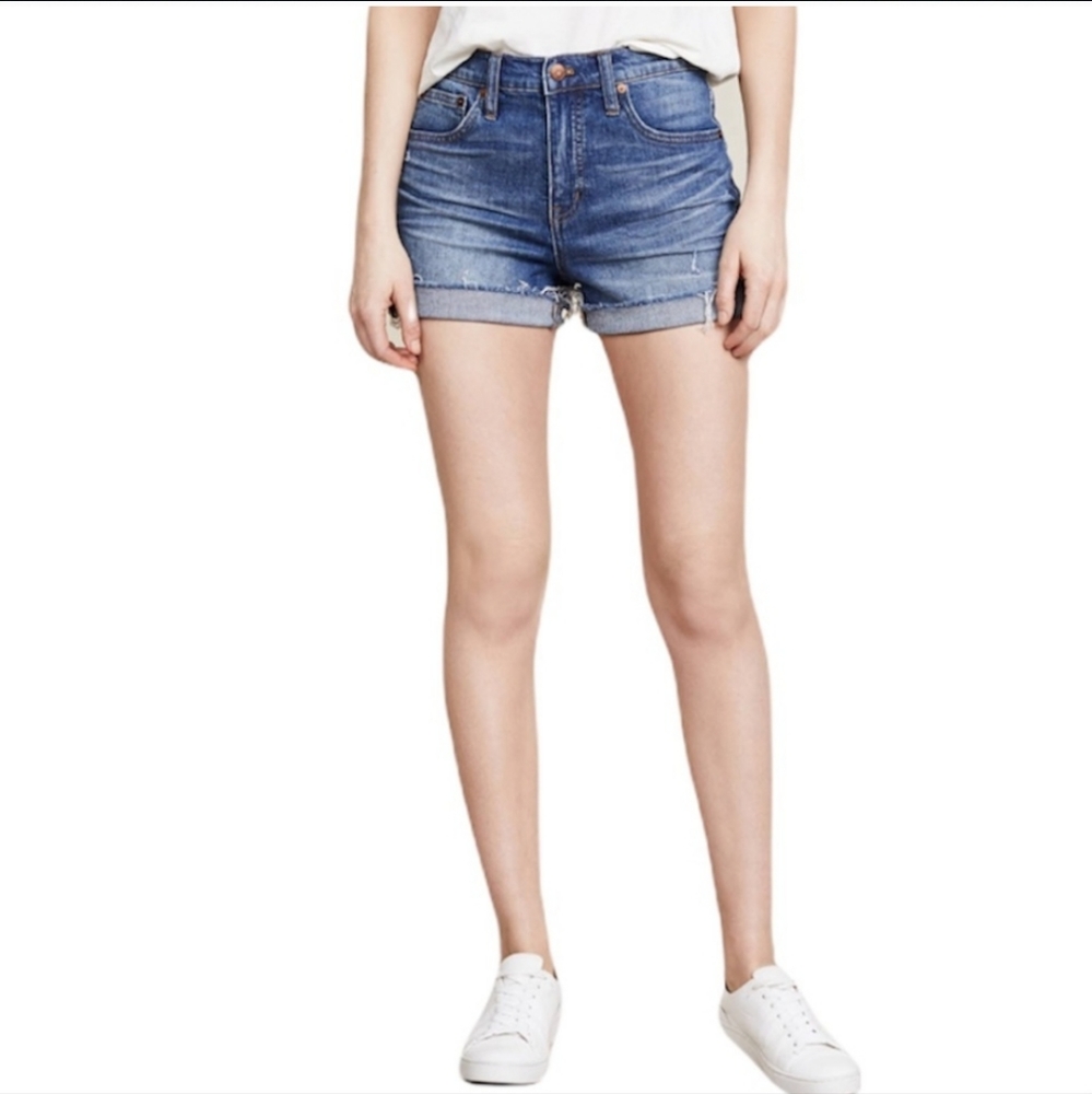 Madewell High Rise Jean Cutt Off Shorts 28 Glenoaks Medium Blue Wash